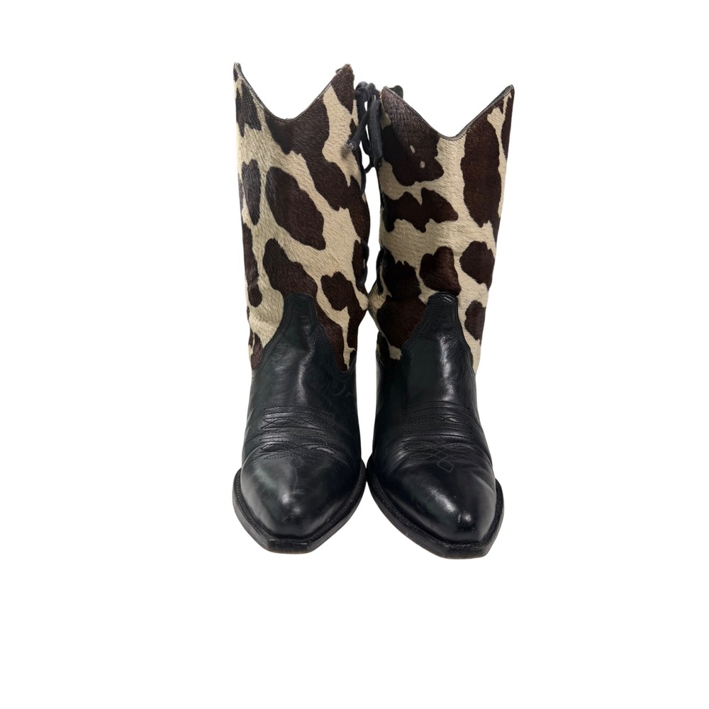 Naked Feet Cow Print Calf Hair Leather Western Boots Black Brown Women's 7